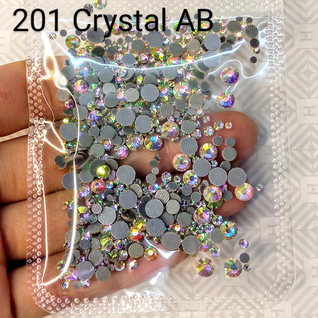 ĐÁ ĐÍNH NAIL -201 CRYSTAL AB - TÚI MIX SIZE -ĐÁ CHÂN KEO LƯỚI