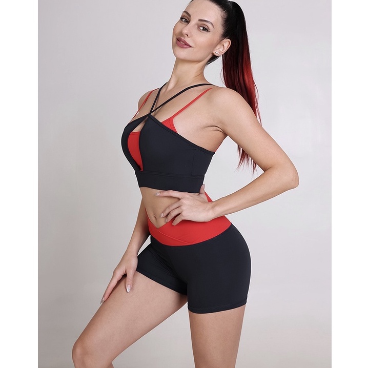 Set bộ đùi thể thao tập gym yoga nữ phối màu áo bra kèm mút quần đùi cạp chéo cao cấp Bin Sport BN067