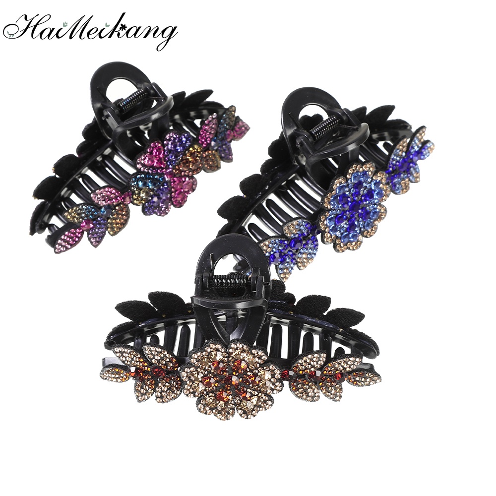 Kẹp tóc Haimeikang hình bướm đính đá 11cm nhiều màu thời trang cổ điển cho nữ