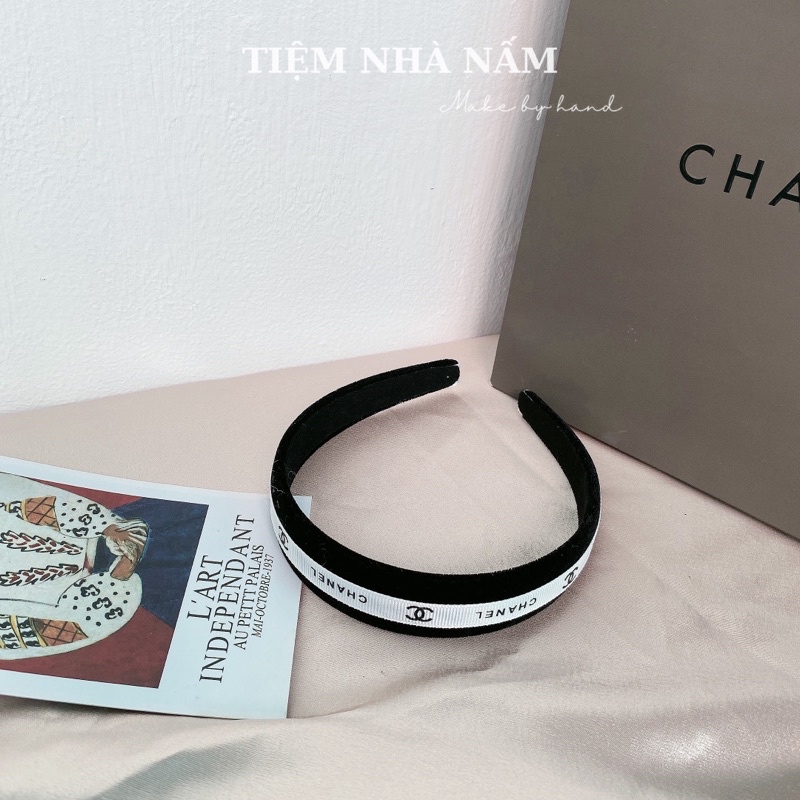 BỜM / CÀI TÓC ĐEN NHUNG PHỐI CHỮ - [ Nhà Nấm handmade ]