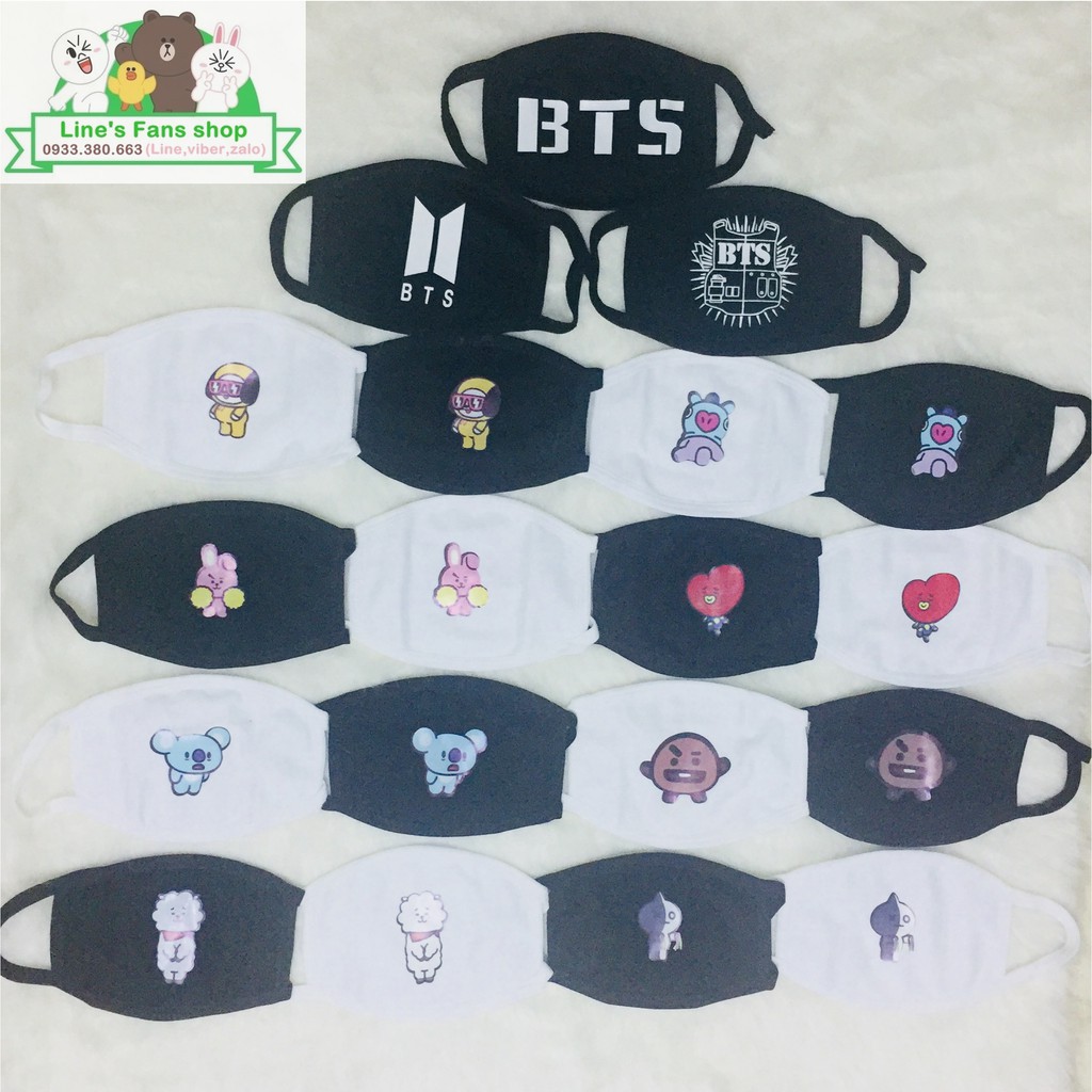 Khẩu trang BT21 BTS - vải in hình 3D (KM tặng Sticker-huy hiệu-bút BT21 BTS) |shopee. Vn\mockhoa55