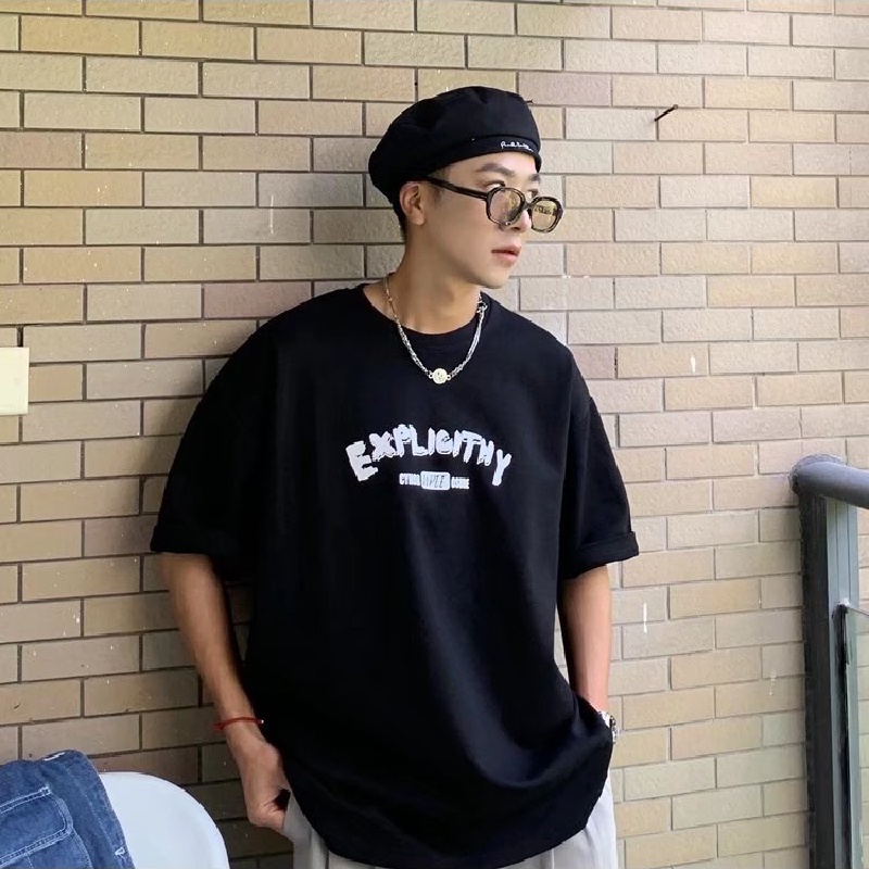 Áo Thun Tay Ngắn Dáng Rộng In Chữ Thời Trang Mùa Hè Phong Cách Hàn Quốc Cho Nam Size M-5XL