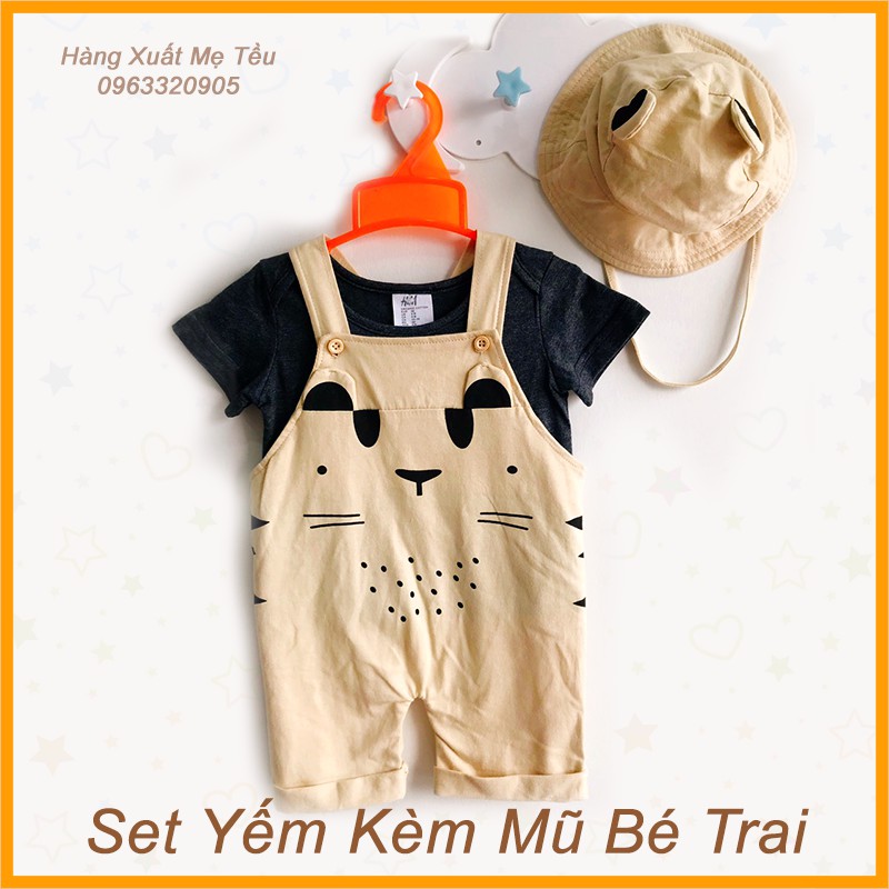 Set Yếm Bé Trai Kèm Mũ 3 Chi Tiết, Set Quần Yếm Cho Bé Trai Chất Đẹp Siêu Dễ Thương Đủ Size 0123456 Tuổi