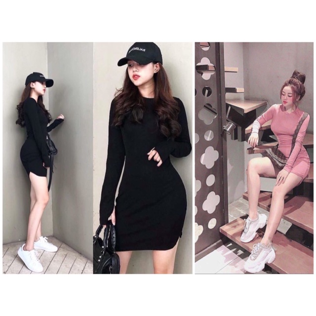Váy nữ đầm body váy nữ ôm dáng đuôi tôm cổ 3p dài tay xỏ ngón váy body đầm nữ sang chảnh Annastore