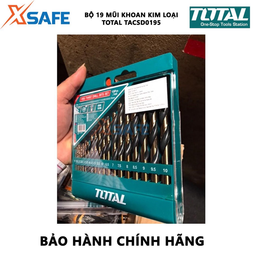 Bộ 19 mũi khoan hss TOTAL TACSD0195 Combo mũi khoan kim loại 19 mũi kích thước 1-10mm, mũi khoan hợp kim thép bền bỉ