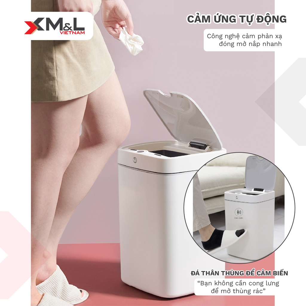 Thùng rác cảm ứng thông minh 18 lít M&amp;L B-JA-18 - Sang trọng, đẳng cấp, tiện lợi