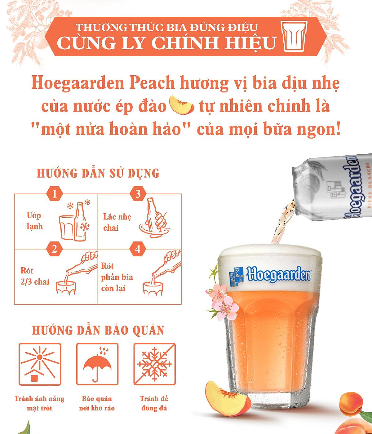 Bia Bỉ Hoegaarden Peach Thùng 12 Lon  Chính Hiệu - Hương Vị Đào / Lốc 6 lon Bia Bỉ Hoegaarden đào 500ml