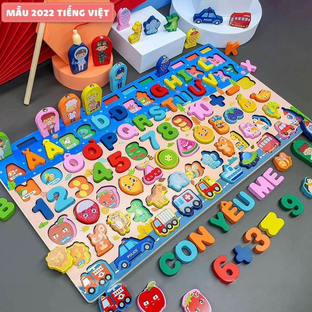 Bộ bảng gỗ chữ số 7 trong 1 đầy đủ cho bé - Đồ chơi gỗ thông minh