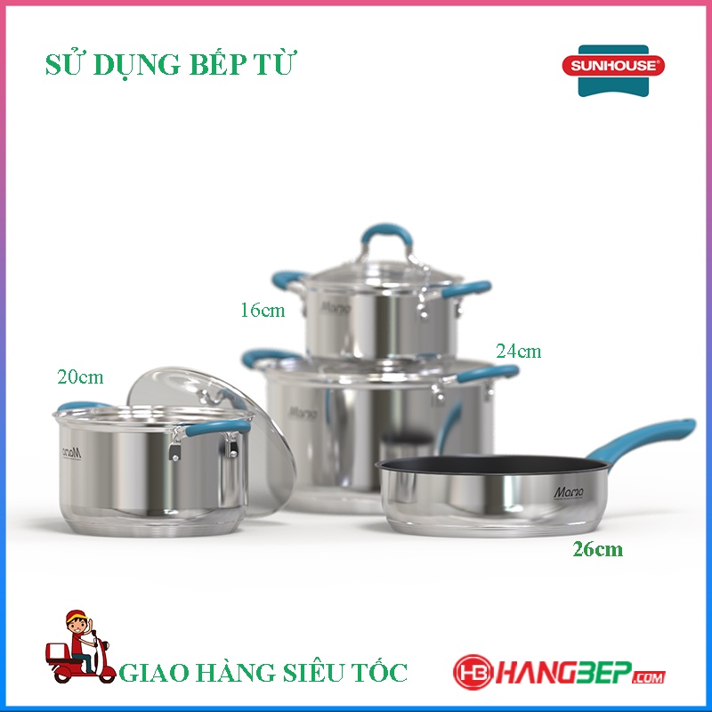 Bộ nồi chảo Inox 304 5 đáy Sunhouse MAMA SHG506 - MẨU MỚI 11.2021