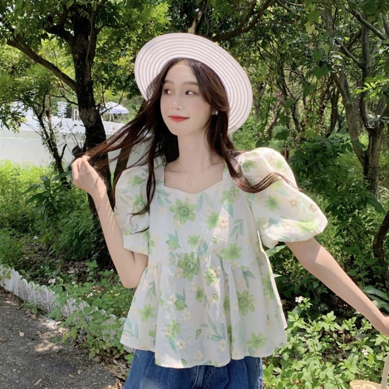 Áo Sơ Mi Ngắn Dáng Rộng In Hoa Kiểu Pháp Thời Trang Mùa Hè Cho Nữ