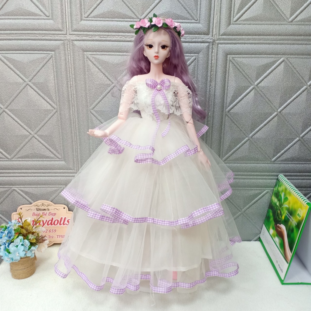 Váy Cưới Cô Dâu Đẹp,Thiết Kế Sang Trọng Cho Búp Bê BJD Cao 60cm Tặng Trang Sức