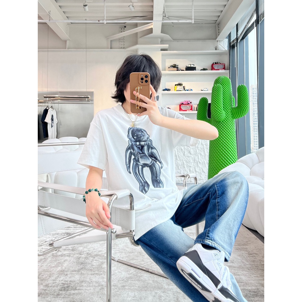 Áo Thun Tay Ngắn Cổ Tròn In Họa Tiết Phi Hành Gia Hoạt Hình Thời Trang Mùa Hè Cho Nam Và Nữ 25382A Size S-XL