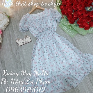 Đầm hoa nhí tay phồng đuôi cá (hình thật+video)