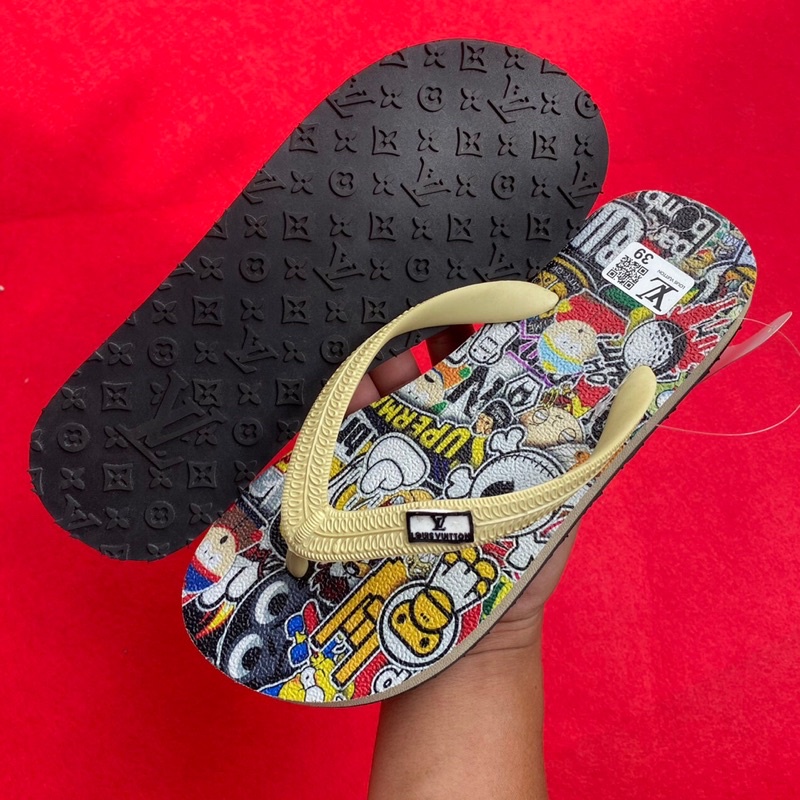 Dép kẹp nam xỏ ngón tông lào Thái Lan LV hoạ tiết gaffiti hoạt hình.
