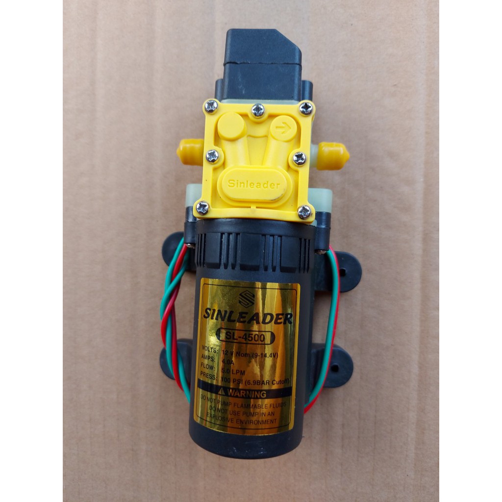 bơm tăng áp 12V Sinleader Lưu lượng 5L/phút ứng dụng làm bộ rửa xe phun sương tưới cây tưới lan...