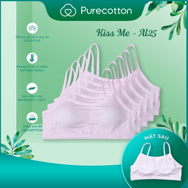 Combo 5 áo lót học sinh Purecotton cho bé gái mới lớn chất liệu cotton cao cấp kiểu dáng chui đầu có đệm mỏng PC013