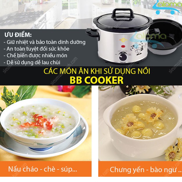 Nồi nấu chậm hầm kho nấu cháo dinh dưỡng 2.5 lít BBcooker BS25 - Tặng bộ 5 hộp Inox