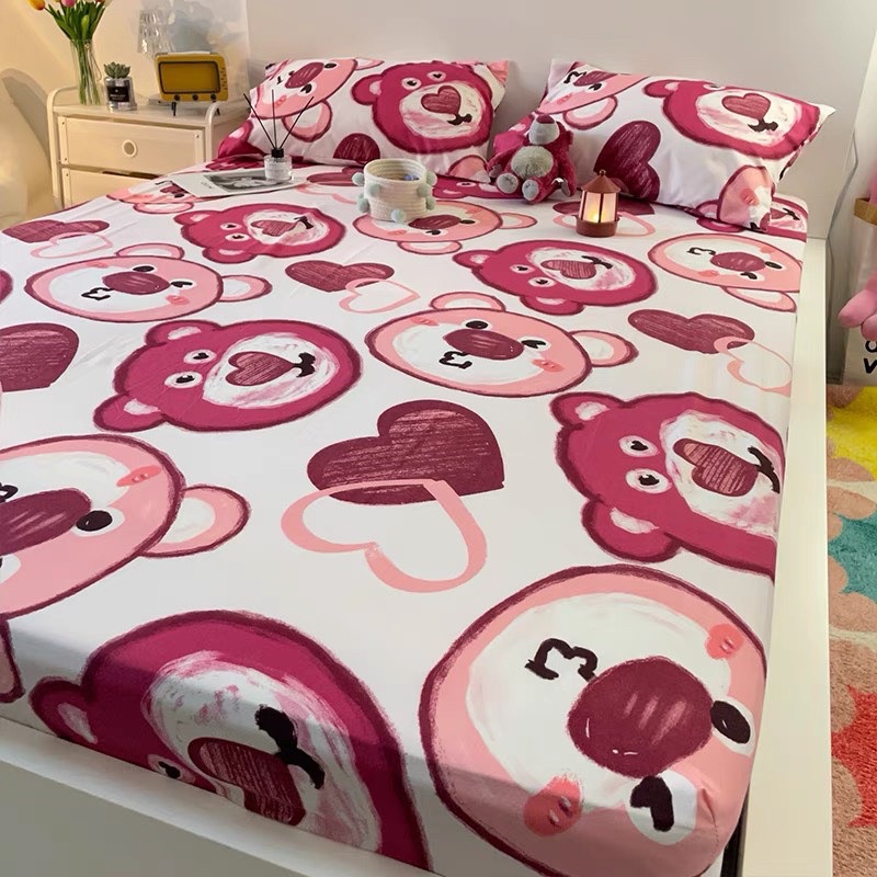 Bộ ga và 2 vỏ gối Cotton Poly Nhập Khẩu đủ size mẫu Gấu Lotso Xịn Bedding