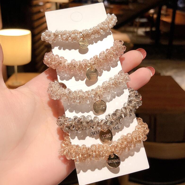 Dây buộc tóc đính đá pha lê đơn giản phong cách Hàn Quốc cho nữ