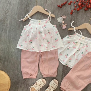 Bộ đũi cherry quần lửng cho bé gái