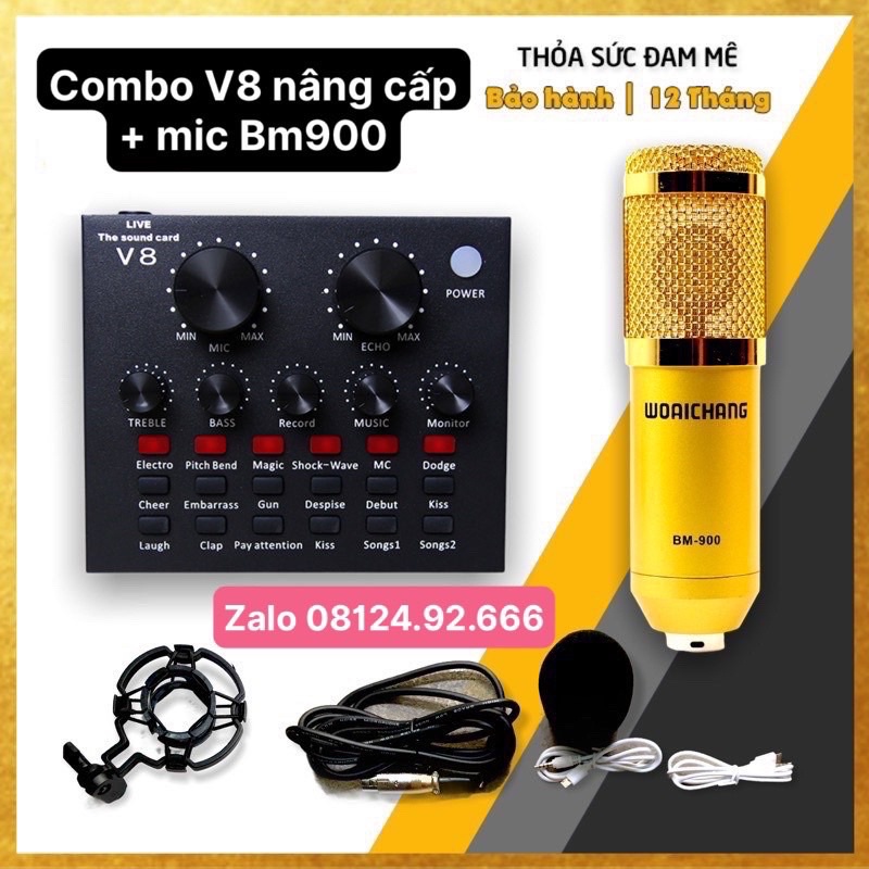 combo mic thu âm V8 autoturn bản quốc tế và Mic Bm900 Giá sỉ buôn ạ