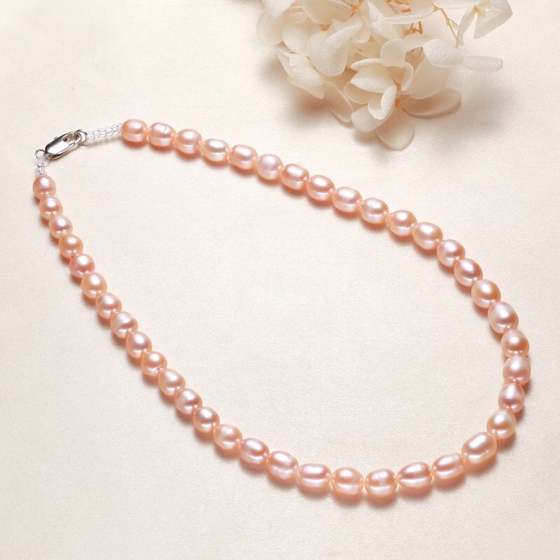 Chuỗi đeo cổ hạt gạo 8ly, khóa bạc 925