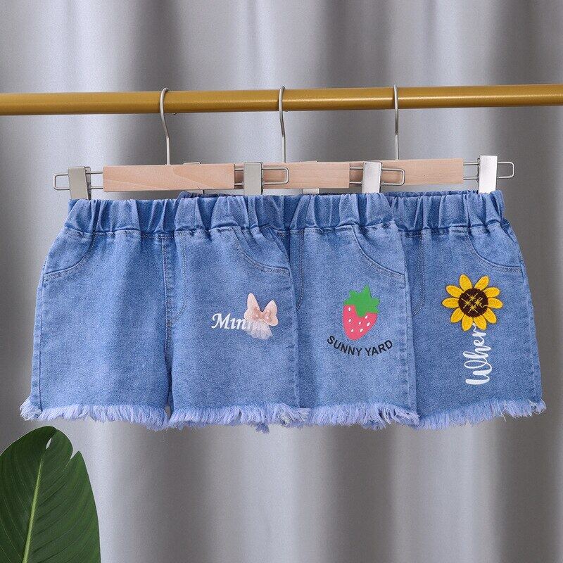 Quần Short Jean Họa Tiết Hoa Hướng Dương Dùng Cho Bé Gái Từ 1 Tới 5 Tuổi