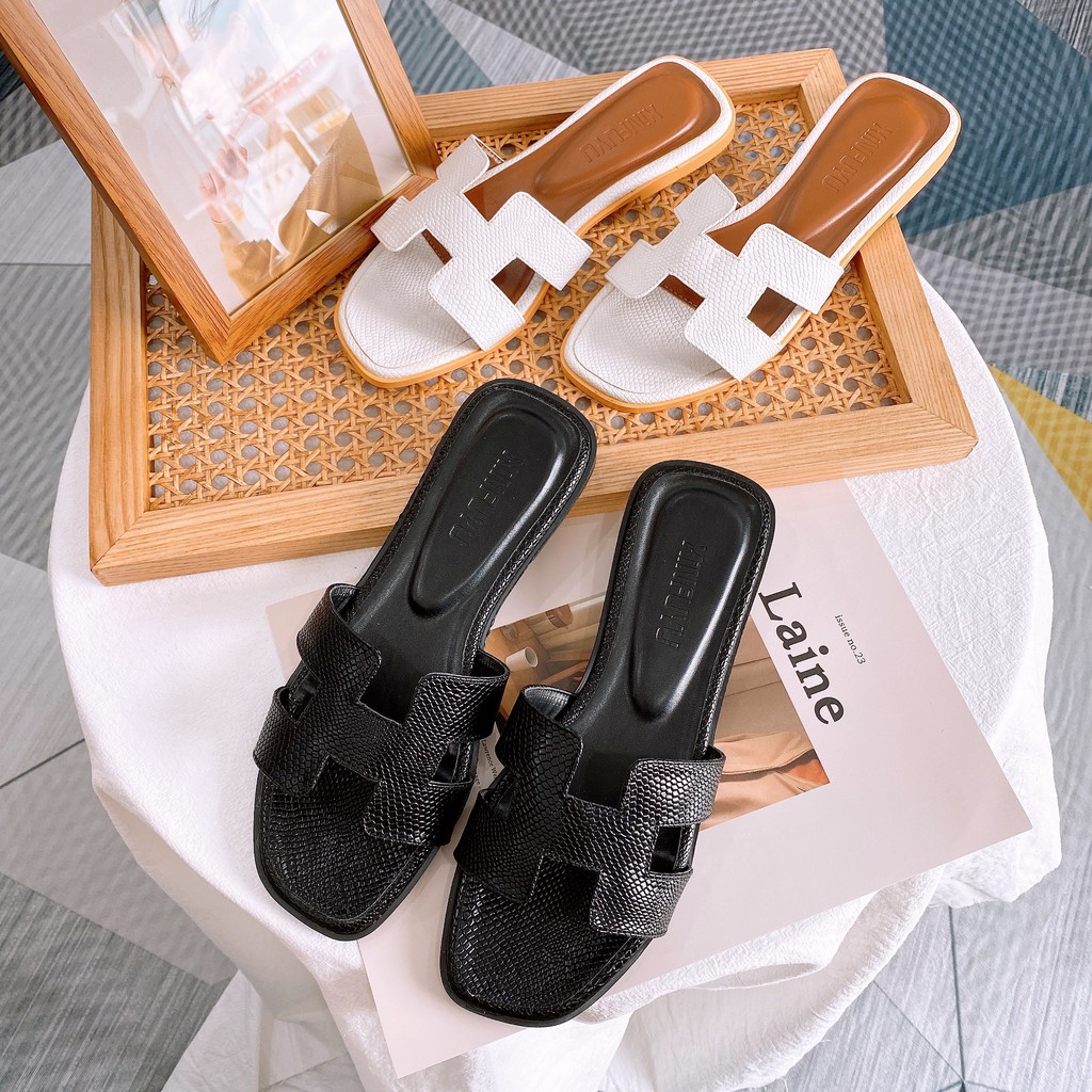 DÉP LÊ NỮ CHỮ H VÂN DA RẮN THỜI TRANG QUẢNG CHÂU CAO CẤP DE2589