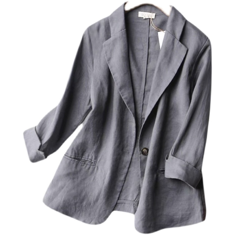 Ice seventh sleeve cotton linen blazer short jacket linen thin tops casual cut mark withdrawal