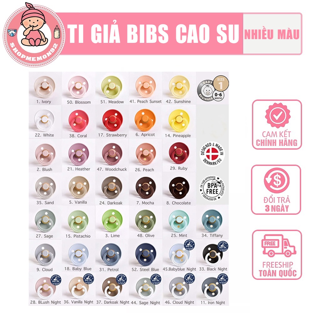 Ti Giả BIBS Cao su Đan Mạch Chính Hãng Cho Bé Tặng Kèm Nắp Trứng - hàng chính hãng