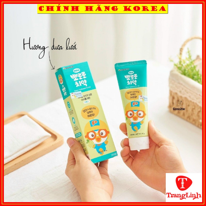 Kem đánh răng trẻ em Pororo, tuýp 90gr - Kem đánh răng cho bé - Chống sâu răng, giúp răng chắc khỏe - tranglinhkorea