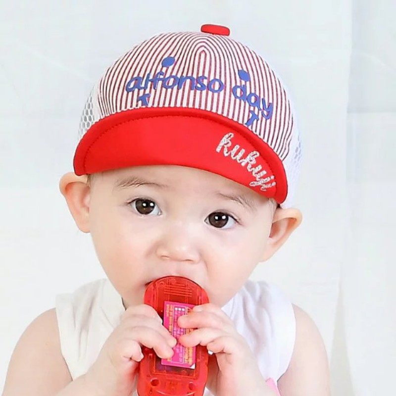 Mũ lưỡi trai vải kẻ sọc xinh xắn đáng yêu cho bé