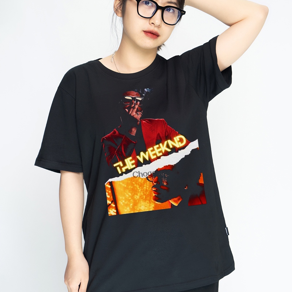 2Nub /Áo thun Wright the Weeknd nhạc rap phong cách streetwear Âu Mỹ cotton form rộng!