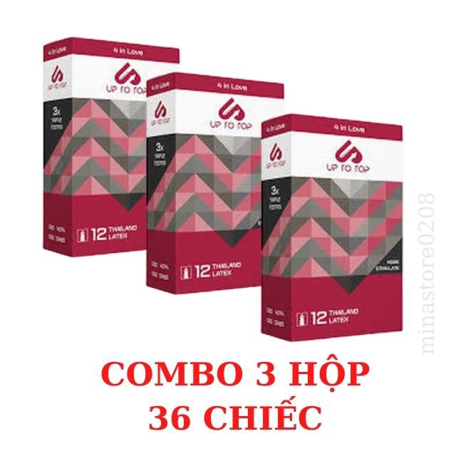 [COMBO 3 Hộp] Bao cao su Gân Gai Kéo dài thời gian UP TO TOP 4 in Love (36 cái)