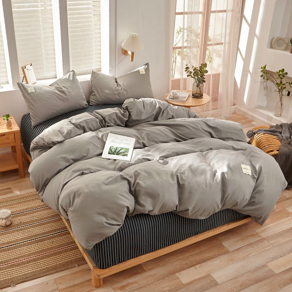 Sét Chăn Ga và Vỏ Gối Cotton Tici Mix Kẻ Mới (Sản phẩm không kèm ruột)