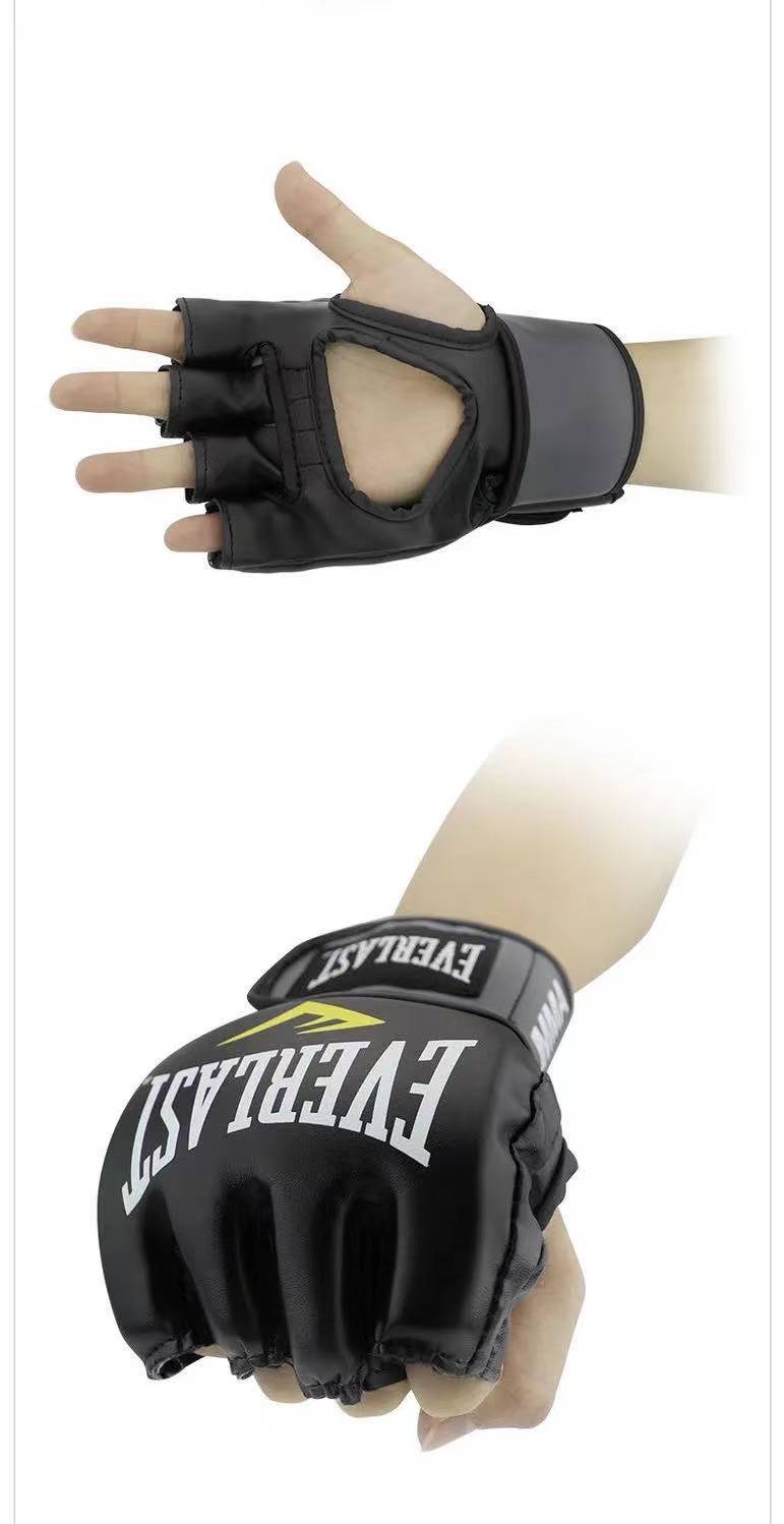 Black Everlast MMA Glove Boxing Muay Thai Training Gym Professional Fighting PU Leather Thicken