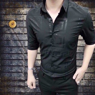 Sơ mi Nam Đep Dài Tay Áo Sơ Mi Nam Đen Họa Tiết Chìm