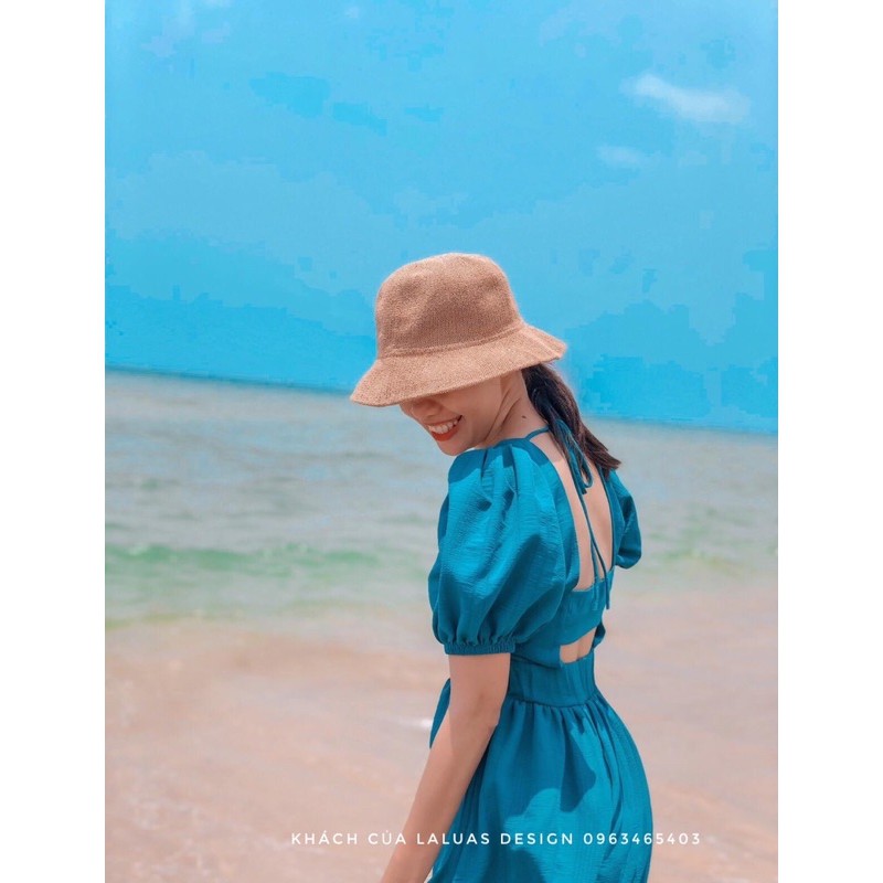 [Hình thật]Đầm xanh cổ vịt hở lưng form dài may 2 lớp Laluas | BigBuy360 - bigbuy360.vn