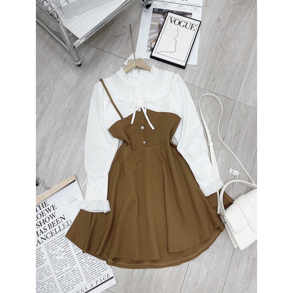 [ 𝐅𝐑𝐄𝐄 𝐒𝐇𝐈𝐏 ]  VÁY SƠ MI PHỐI TUYẾT MƯA BÈO CỔ