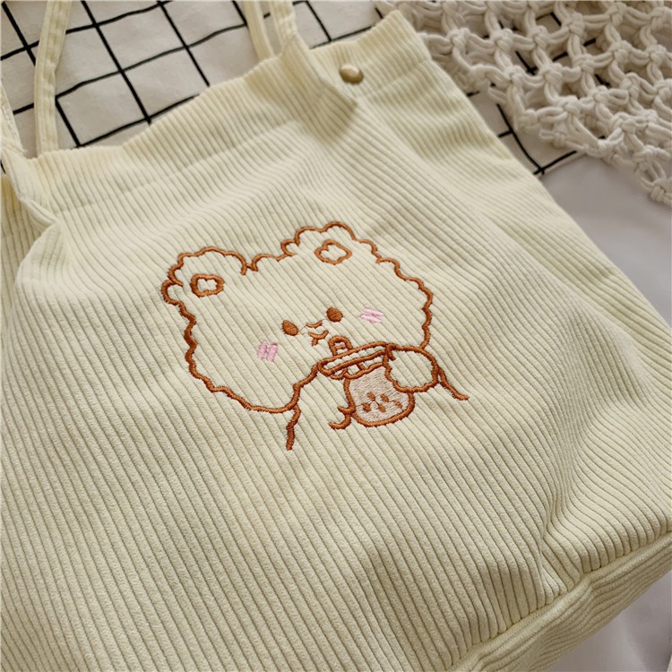 Túi xách đeo vai vải nhung hình gấu hoạt họa dễ thương xinh xắn