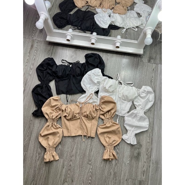 Áo cổ vuông tay dài cột dây Sẵn Mod ngực