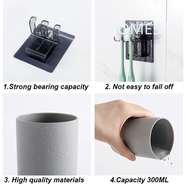 Giá đỡ bàn chải đánh răng cốc súc miệng có móc hít tường tiện lợi
