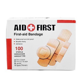 1 Hộp băng dán y tế 100 miếng Aid First dùng băng dán vết thương gồm 4 kích cỡ khác nhau