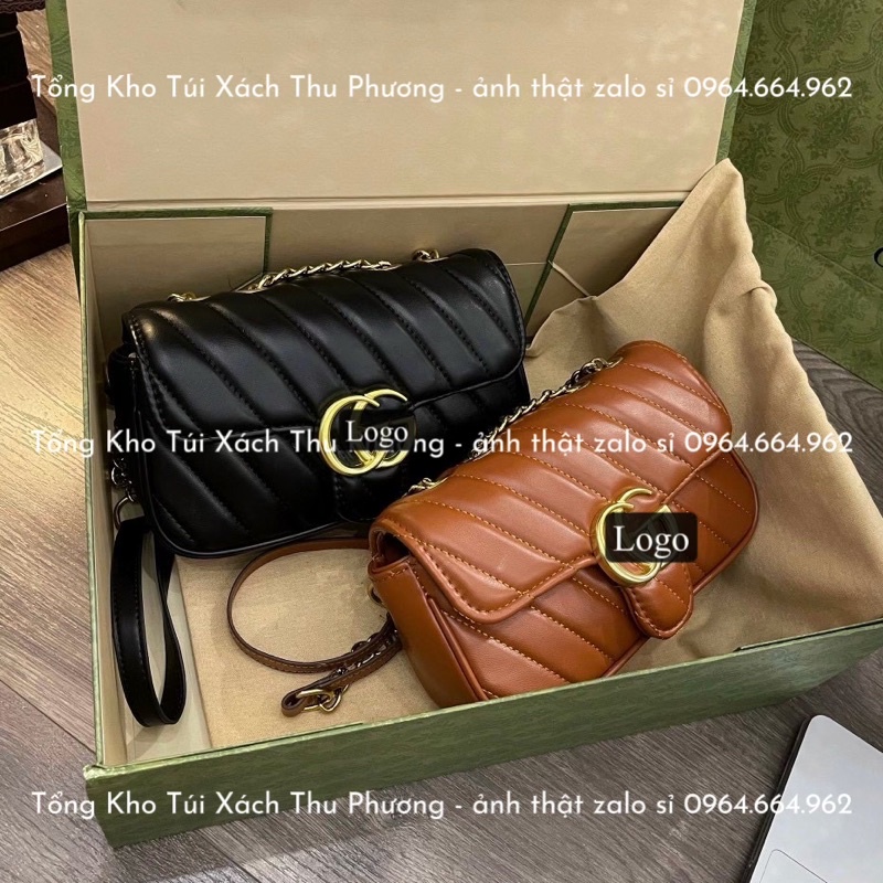 Túi G gân chéo da mềm size 22 đính logo vàng nổi đựng được nhiều đồ (hàng loại 1 - cam kết chuẩn hình)