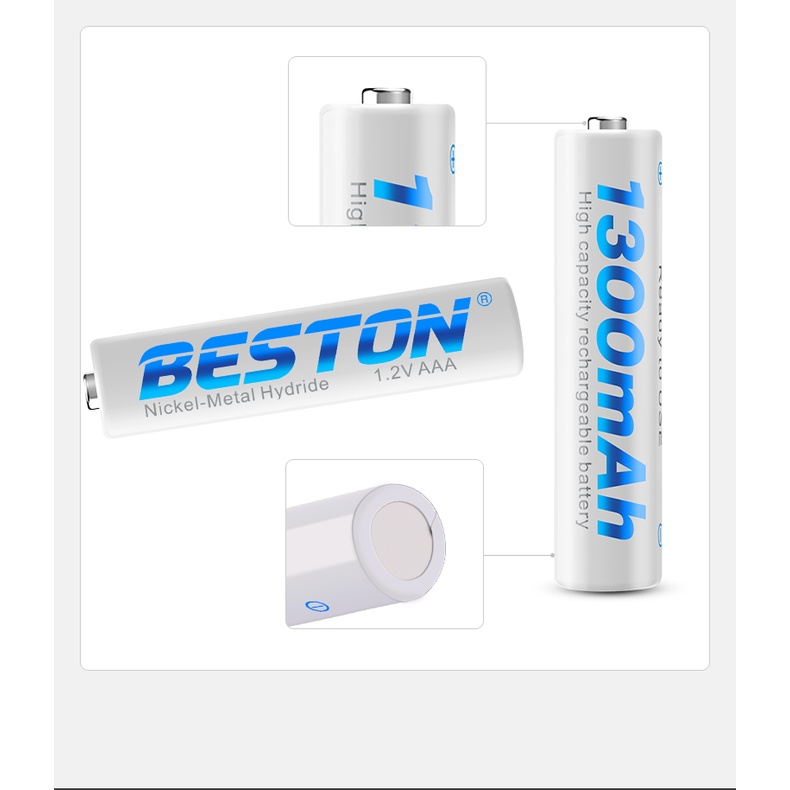 Pin sạc AAA Beston dung lượng lớn 1300mah (4 Viên AAA) cho remote tivi, đồ chơi trẻ em, đồng hồ