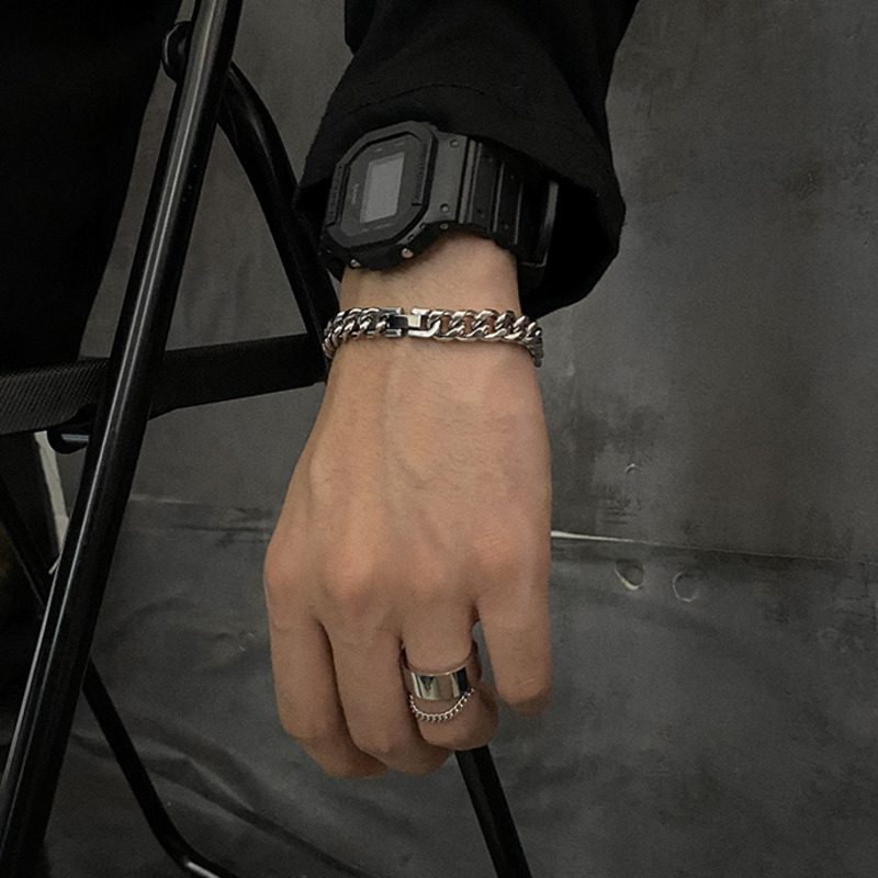 Vòng Tay Dây Xích Bằng Thép Titanium Phong Cách Hip Hop 19987
