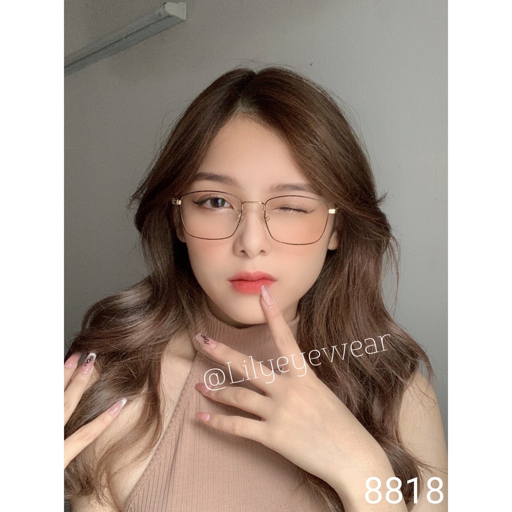 Gọng kính cận nam nữ Hainam eyewear kim loại, mắt vuông, nhiều màu 8818