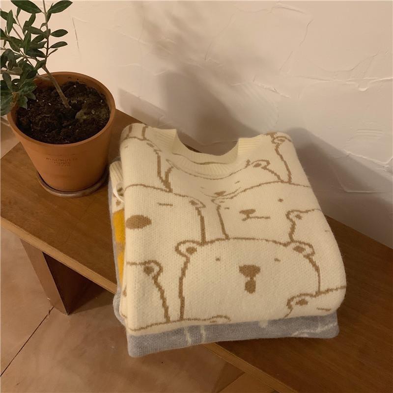 Áo Len Gấu Cổ Tay Dài Đan Dây Siêu Hot