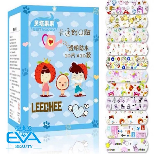 Hộp 100 Miếng 10 Set Băng Keo Cá Nhân Hoạt Hình Cute Bandages Trong Suốt