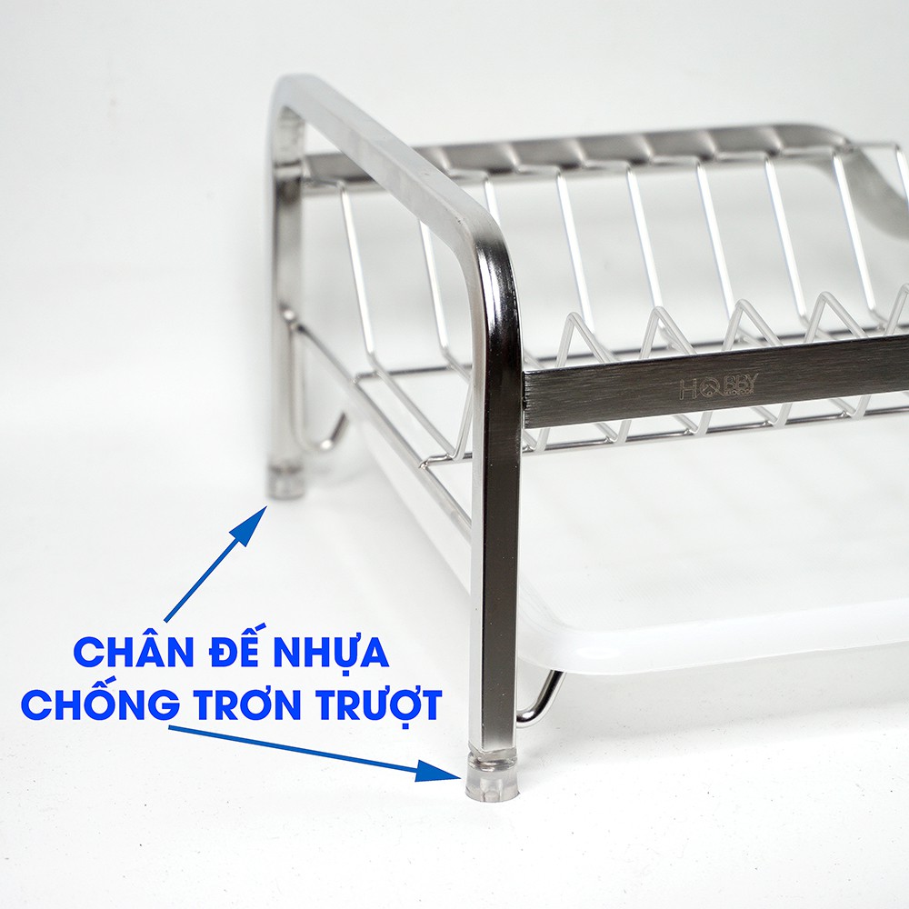 Kệ đựng chén đĩa Hobby KCD2 Inox 304 size lớn - không rỉ sét - kèm khay nước